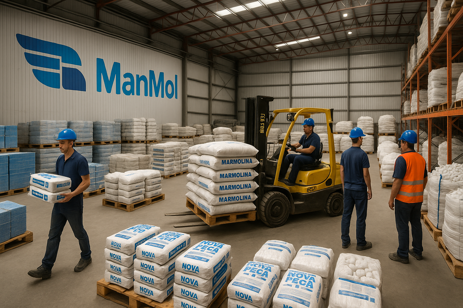 Almacén ManMol con productos de construcción - Marmolina, Nova Peca y materiales premium